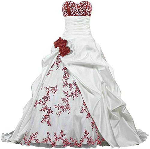 Zorayi Damen Elegante Kapelle Zug Prinzessin Ballkleid Brautkleid Hochzeitskleider Elfenbein & Burgund Größe 42 von Zorayi