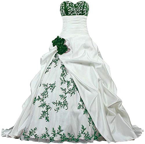 Zorayi Damen Elegante Kapelle Zug Prinzessin Ballkleid Brautkleid Hochzeitskleider Elfenbein & Grün Größe 48 von Zorayi