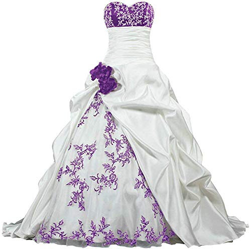 Zorayi Damen Elegante Kapelle Zug Prinzessin Ballkleid Brautkleid Hochzeitskleider Elfenbein & Lila Größe 38 von Zorayi