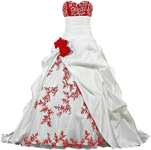 Zorayi Damen Elegante Kapelle Zug Prinzessin Ballkleid Brautkleid Hochzeitskleider Elfenbein & Rot Größe 50 von Zorayi