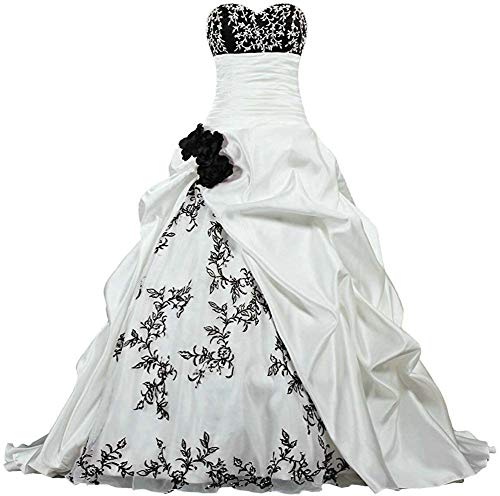 Zorayi Damen Elegante Kapelle Zug Prinzessin Ballkleid Brautkleid Hochzeitskleider Elfenbein & Schwarz Größe 48 von Zorayi