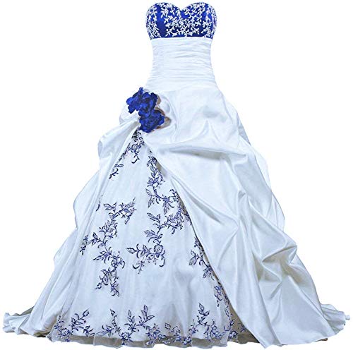Zorayi Damen Elegante Kapelle Zug Prinzessin Ballkleid Brautkleid Hochzeitskleider Weiß & Blau Größe 40 von Zorayi