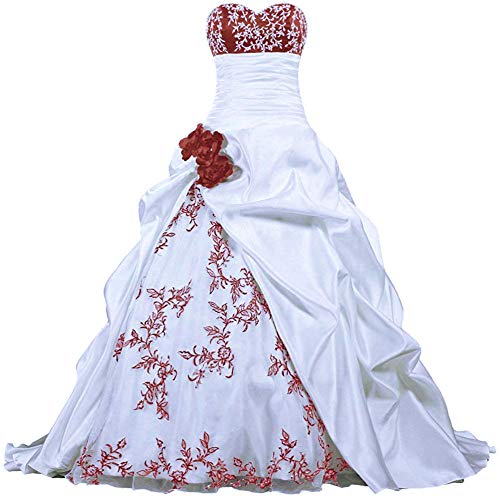 Zorayi Damen Elegante Kapelle Zug Prinzessin Ballkleid Brautkleid Hochzeitskleider Weiß & Burgund Größe 44 von Zorayi