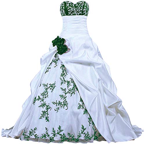 Zorayi Damen Elegante Kapelle Zug Prinzessin Ballkleid Brautkleid Hochzeitskleider Weiß & Grün Größe 42 von Zorayi