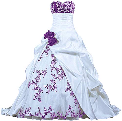 Zorayi Damen Elegante Kapelle Zug Prinzessin Ballkleid Brautkleid Hochzeitskleider Weiß & Lila Größe 40 von Zorayi