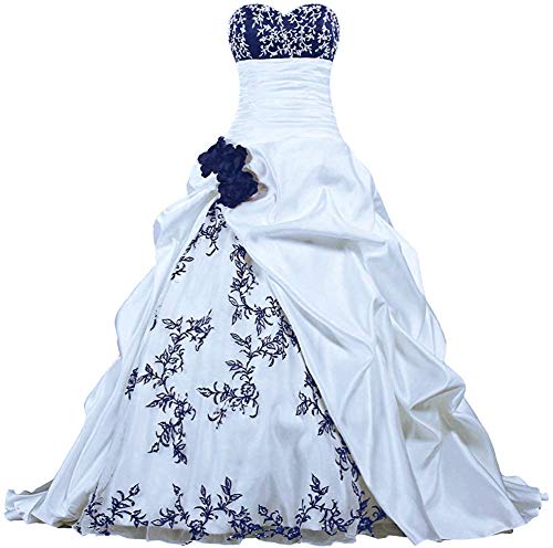 Zorayi Damen Elegante Kapelle Zug Prinzessin Ballkleid Brautkleid Hochzeitskleider Weiß & Marineblau Größe 44 von Zorayi