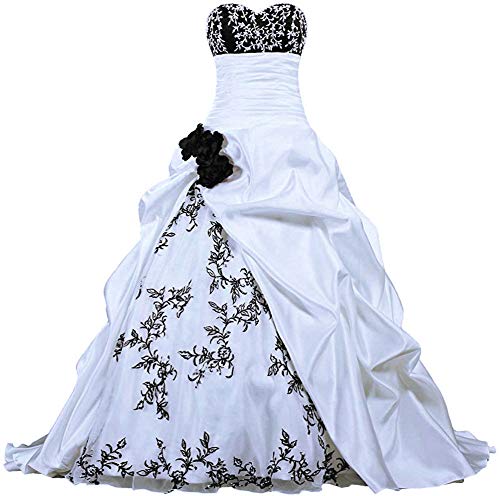 Zorayi Damen Elegante Kapelle Zug Prinzessin Ballkleid Brautkleid Hochzeitskleider Weiß & Schwarz Größe 40 von Zorayi