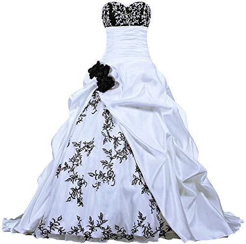 Zorayi Damen Elegante Kapelle Zug Prinzessin Ballkleid Brautkleid Hochzeitskleider Weiß & Schwarz Größe 58 von Zorayi