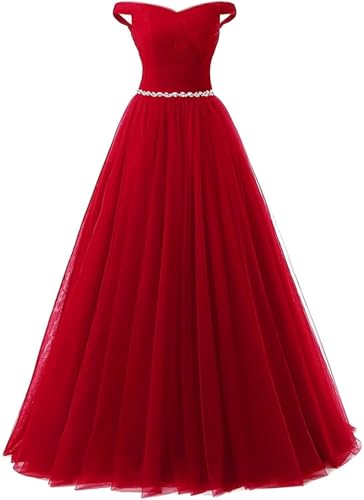 Zorayi Damen Elegante Lang Tüll Formellen Abendkleid Ballkleid Abschlussballkleider Rot Größe 40 von Zorayi