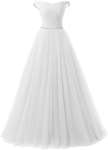 Zorayi Damen Elegante Lang Tüll Formellen Abendkleid Ballkleid Abschlussballkleider Weiß Größe 32 von Zorayi