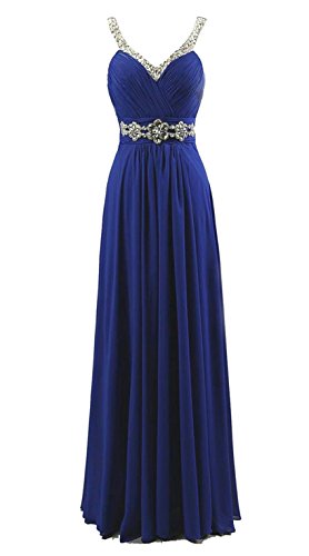 Zorayi Damen Elegante Lang V-Ausschnitt Perlen Chiffon Abendkleid Brautjungfernkleider Blau Größe 42 von Zorayi