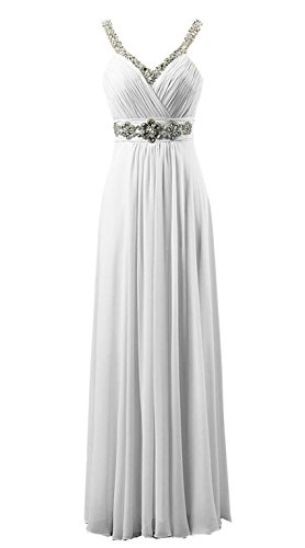 Zorayi Damen Elegante Lang V-Ausschnitt Perlen Chiffon Abendkleid Brautjungfernkleider Weiß Größe 60 von Zorayi
