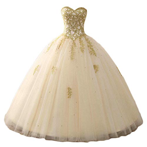 Zorayi Damen Elegante Liebsten Lang Tüll Formellen Abendkleid Ballkleid Hochzeitskleider Champagner Größe 36 von Zorayi