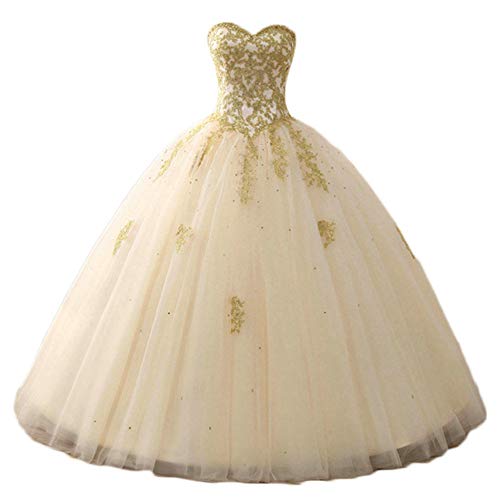 Zorayi Damen Elegante Liebsten Lang Tüll Formellen Abendkleid Ballkleid Hochzeitskleider Champagner Größe 48 von Zorayi