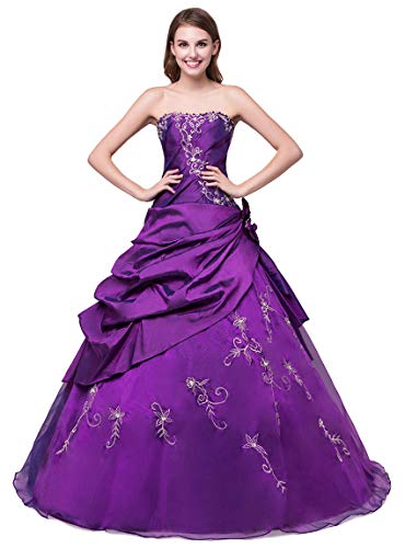 Zorayi Damen Elegante Perlen Stickerei Promkleid Ballkleider Festkleider Lila Größe 50 von Zorayi