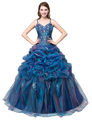 Zorayi Damen Elegante Spaghetti-Träger Ballkleid Brautkleider Abschlussballkleider Blau Größe 46 von Zorayi