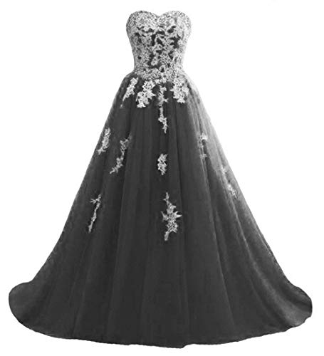 Zorayi Damen Elegante Spitze Tüll Ballkleid Brautkleider Lange Abendkleid Festkleider Schwarz Größe 46 von Zorayi