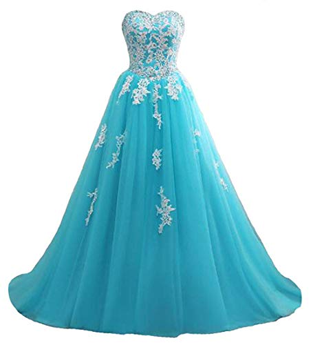 Zorayi Damen Elegante Spitze Tüll Ballkleid Brautkleider Lange Abendkleid Festkleider Türkis Größe 54 von Zorayi