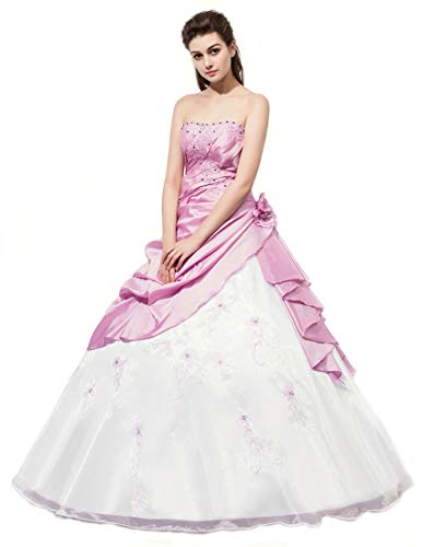 Zorayi Damen Elegante Stickerei Ballkleid Promkleider Abschlussballkleid Weiß & Flieder Größe 38 von Zorayi