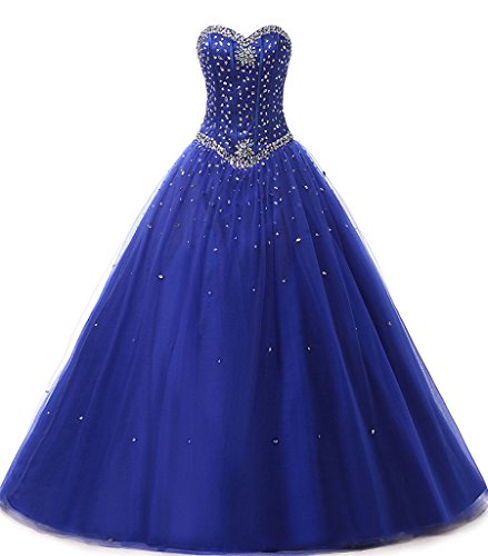 Zorayi Damen Elegante Tüll Lange Kristall Perlen Ballkleid Abschlussballkleid Festkleider Blau Größe 50 von Zorayi