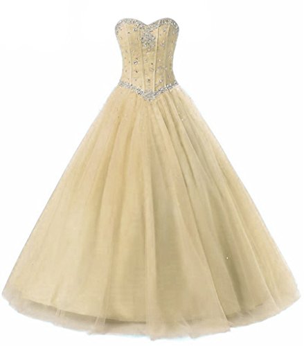 Zorayi Damen Elegante Tüll Lange Kristall Perlen Ballkleid Abschlussballkleid Festkleider Champagner Größe 36 von Zorayi