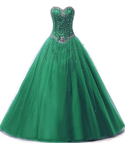 Zorayi Damen Elegante Tüll Lange Kristall Perlen Ballkleid Abschlussballkleid Festkleider Grün Größe 44 von Zorayi