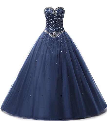 Zorayi Damen Elegante Tüll Lange Kristall Perlen Ballkleid Abschlussballkleid Festkleider Marineblau Größe 50 von Zorayi
