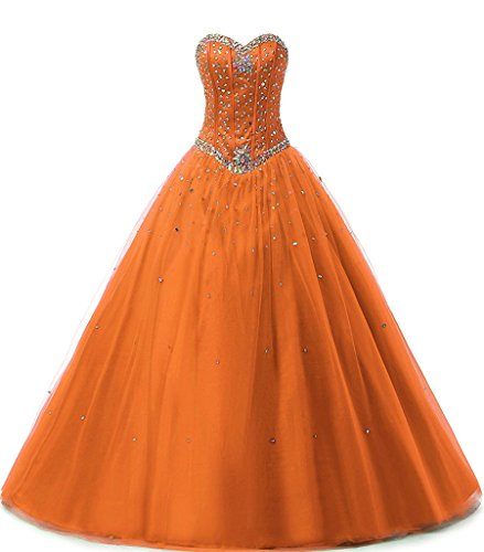 Zorayi Damen Elegante Tüll Lange Kristall Perlen Ballkleid Abschlussballkleid Festkleider Orange Größe 38 von Zorayi