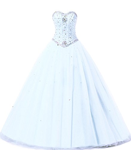 Zorayi Damen Elegante Tüll Lange Kristall Perlen Ballkleid Abschlussballkleid Festkleider Weiß Größe 40 von Zorayi