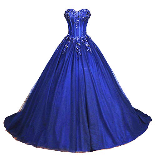 Zorayi Damen Glitzer Trägerlos Tüll Spitze Prinzessin Abschlussballkleider Ballkleid Hochzeitskleider Blau Größe 36 von Zorayi