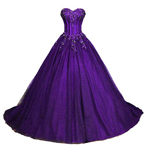 Zorayi Damen Glitzer Trägerlos Tüll Spitze Prinzessin Abschlussballkleider Ballkleid Hochzeitskleider Lila Größe 42 von Zorayi