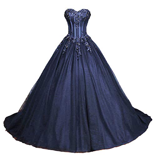 Zorayi Damen Glitzer Trägerlos Tüll Spitze Prinzessin Abschlussballkleider Ballkleid Hochzeitskleider Marineblau Größe 52 von Zorayi