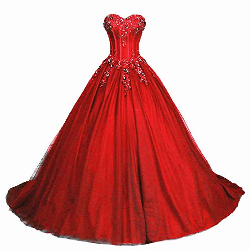 Zorayi Damen Glitzer Trägerlos Tüll Spitze Prinzessin Abschlussballkleider Ballkleid Hochzeitskleider Rot Größe 46 von Zorayi