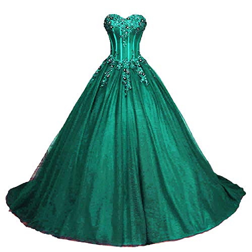 Zorayi Damen Glitzer Trägerlos Tüll Spitze Prinzessin Abschlussballkleider Ballkleid Hochzeitskleider Teal Größe 40 von Zorayi