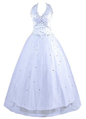 Zorayi Damen Halfter Pailletten Organza Schnürung Abendkleid Ballkleid Hochzeits Brautkleider Weiß Größe 56 von Zorayi
