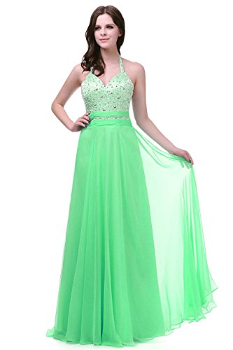 Zorayi Damen Lang Halfter Silk Chiffon Formale Abendkleid Ballkleid Partykleider Lemon Grün Größe 48 von Zorayi