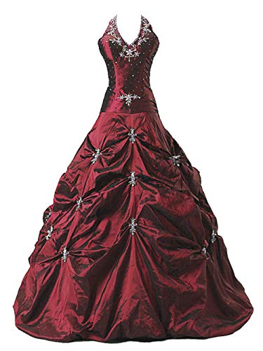 Zorayi Damen Lang Neckholder TAFT Formellen Abendkleid Partykleid Prom Ballkleider Burgund Größe 32 Zorayi Damen Lang Neckholder TAFT Formellen Abendkleid Partykleid Prom Ballkleider Burgund Größe 32 von Zorayi