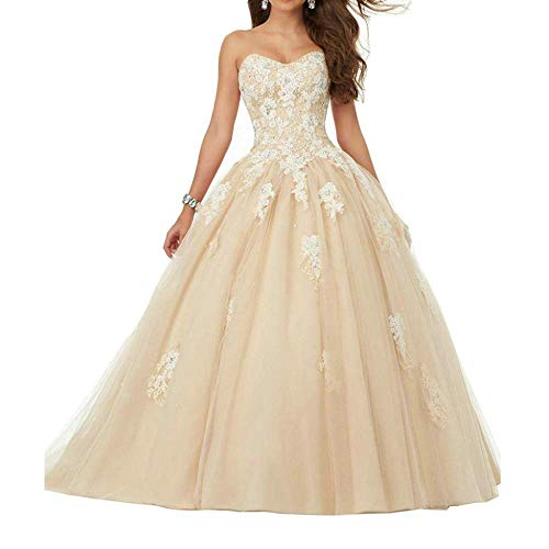 Zorayi Damen Lang Tüll Formellen Abendkleid Ballkleid Spitze Brautkleid Hochzeitskleider Champagner Größe 54 von Zorayi