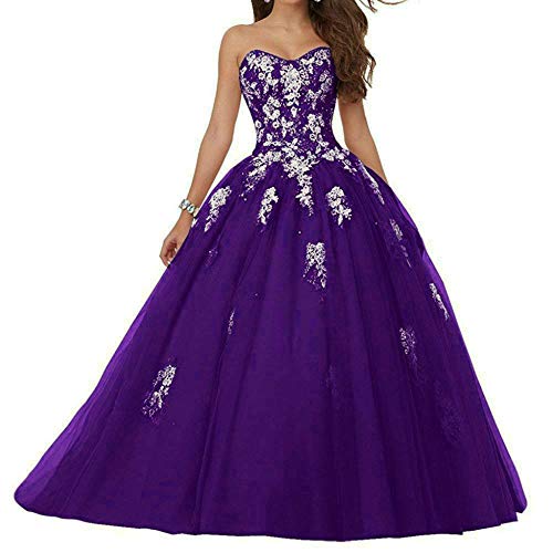 Zorayi Damen Lang Tüll Formellen Abendkleid Ballkleid Spitze Brautkleid Hochzeitskleider Lila Größe 48 von Zorayi