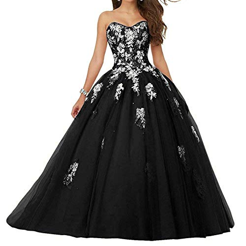 Zorayi Damen Lang Tüll Formellen Abendkleid Ballkleid Spitze Brautkleid Hochzeitskleider Schwarz Größe 48 von Zorayi