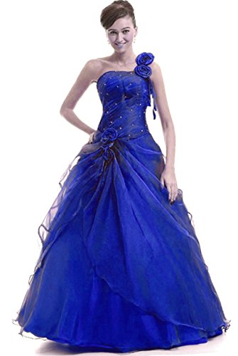 Zorayi Damen Lange EIN-Schulter Ballkleid Promkleider Abschlussballkleider Blau Größe 36 von Zorayi