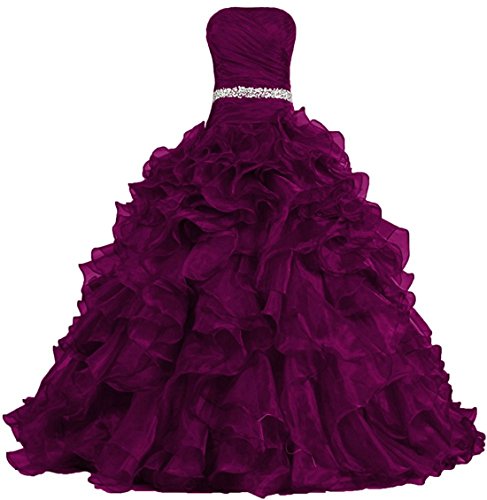 Zorayi Damen Lange Trägerlos Falten Organza Abendkleid Partykleid Besondere Anlässe Kleider Fuchsie Größe 50 von Zorayi