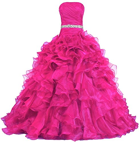 Zorayi Damen Lange Trägerlos Falten Organza Abendkleid Partykleid Besondere Anlässe Kleider Rose Größe 50 von Zorayi