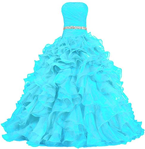 Zorayi Damen Lange Trägerlos Falten Organza Abendkleid Partykleid Besondere Anlässe Kleider Türkis Größe 40 von Zorayi