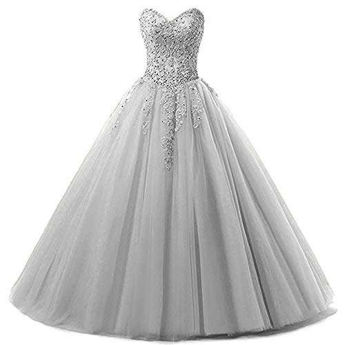 Zorayi Damen Liebsten Lang Tüll Formellen Abendkleid Ballkleid Festkleider Silber Größe 32 von Zorayi