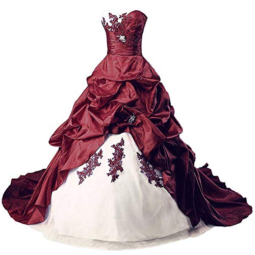 Zorayi Damen Liebsten Stickerei TAFT Kapelle Zug Formellen Ballkleid Brautkleider Hochzeitskleider Elfenbein & Burgund Größe 56 von Zorayi