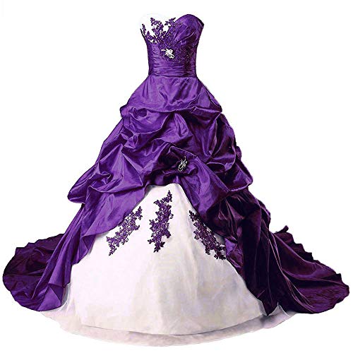 Zorayi Damen Liebsten Stickerei TAFT Kapelle Zug Formellen Ballkleid Brautkleider Hochzeitskleider Elfenbein & Lila Größe 42 von Zorayi