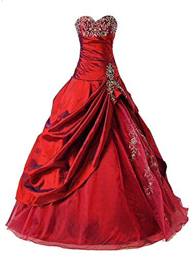 Zorayi Damen Liebsten Stickerei TAFT Lang Formellen Abendkleid Partykleid Abschlussballkleider Rot Größe 40 von Zorayi