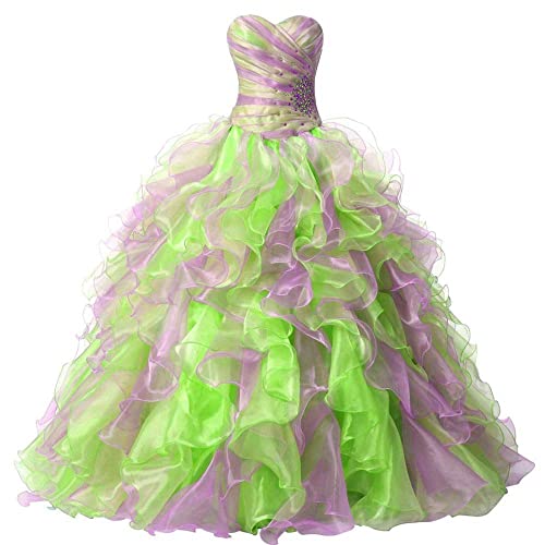 Zorayi Damen Mehrfarbig Rüschen Organza Abendkleid Ballkleid Abschlussballkleider Quinceanera Kleider Grün und Flieder Größe 42 von Zorayi