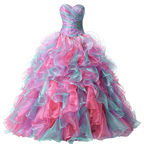 Zorayi Damen Mehrfarbig Rüschen Organza Abendkleid Ballkleid Abschlussballkleider Quinceanera Kleider Koralle und Minze Größe 48 von Zorayi